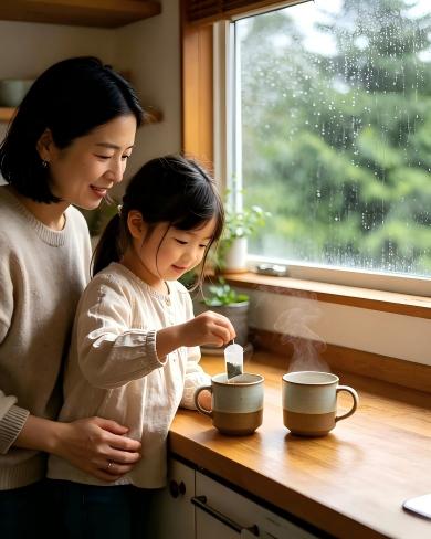 Mother and daughter tea time